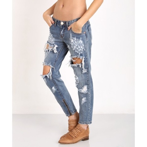 One Teaspoon Ford Freebirds Skinny Straight Jeans Distressed Ankle Zip Low Rise - Picture 9 of 16